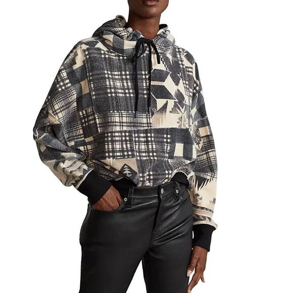 Polo Ralph Lauren Women’s Geometric Patchwork Fleece Hoodie Size Medium - Picture 1 of 9